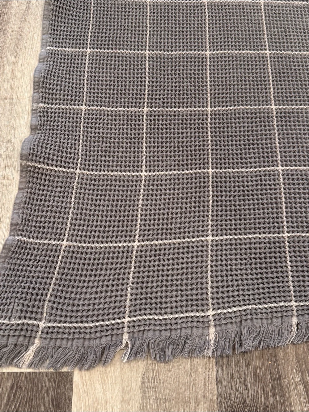 Boll & Branch Waffle Blanket Gray Cream Windowpane Check Throw 60x42 Cotton